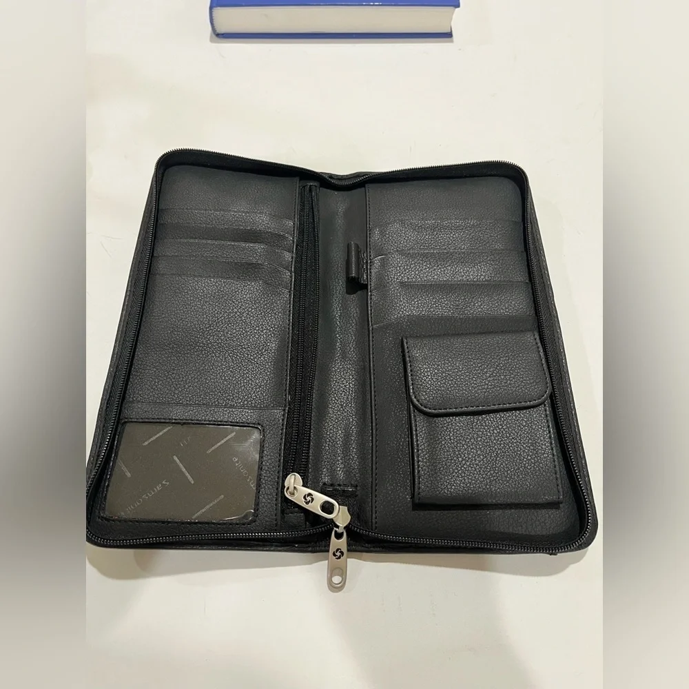 Samsonite black leather passport, travel trip ticket  holder